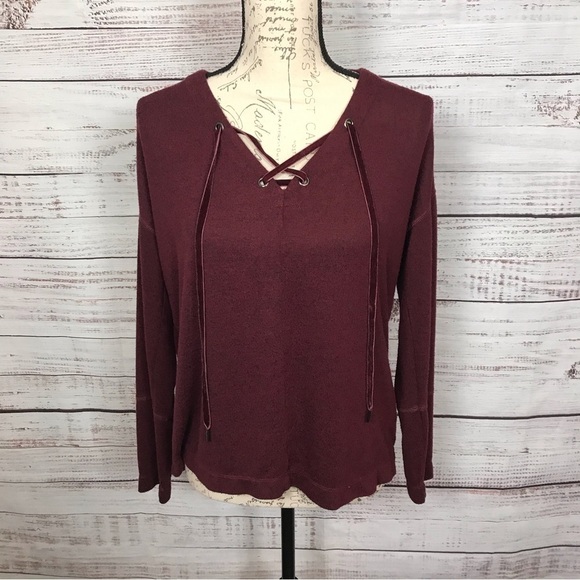 Rails top lace up‎ front long sleeve maroon size XS casual blouse - Picture 2 of 7